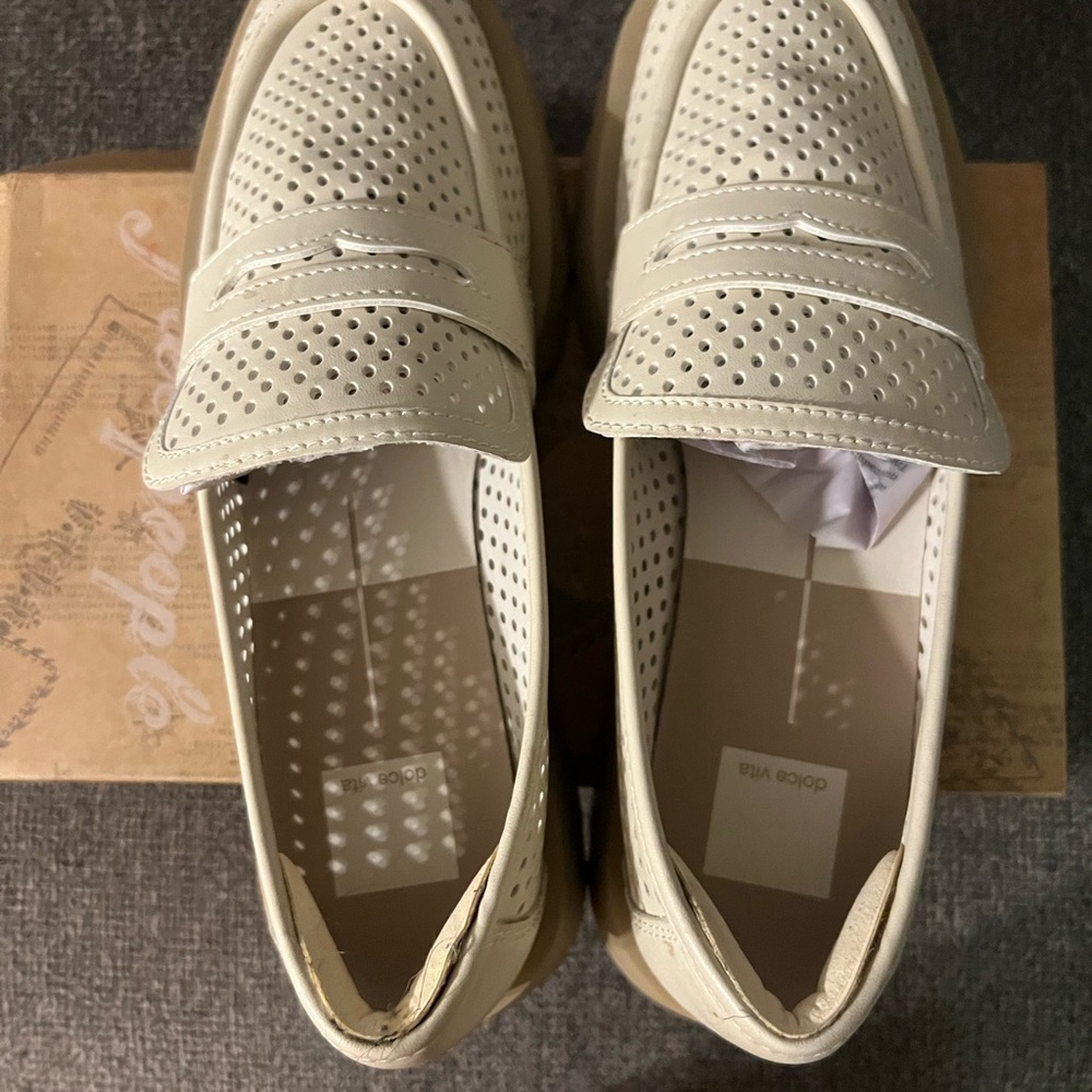 Dolce Vita Cream Perforated Penny Loafers - Picture 3 of 6